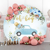 Oh Junge Blumen Auto Blau Runden Babydusche Hintergrund